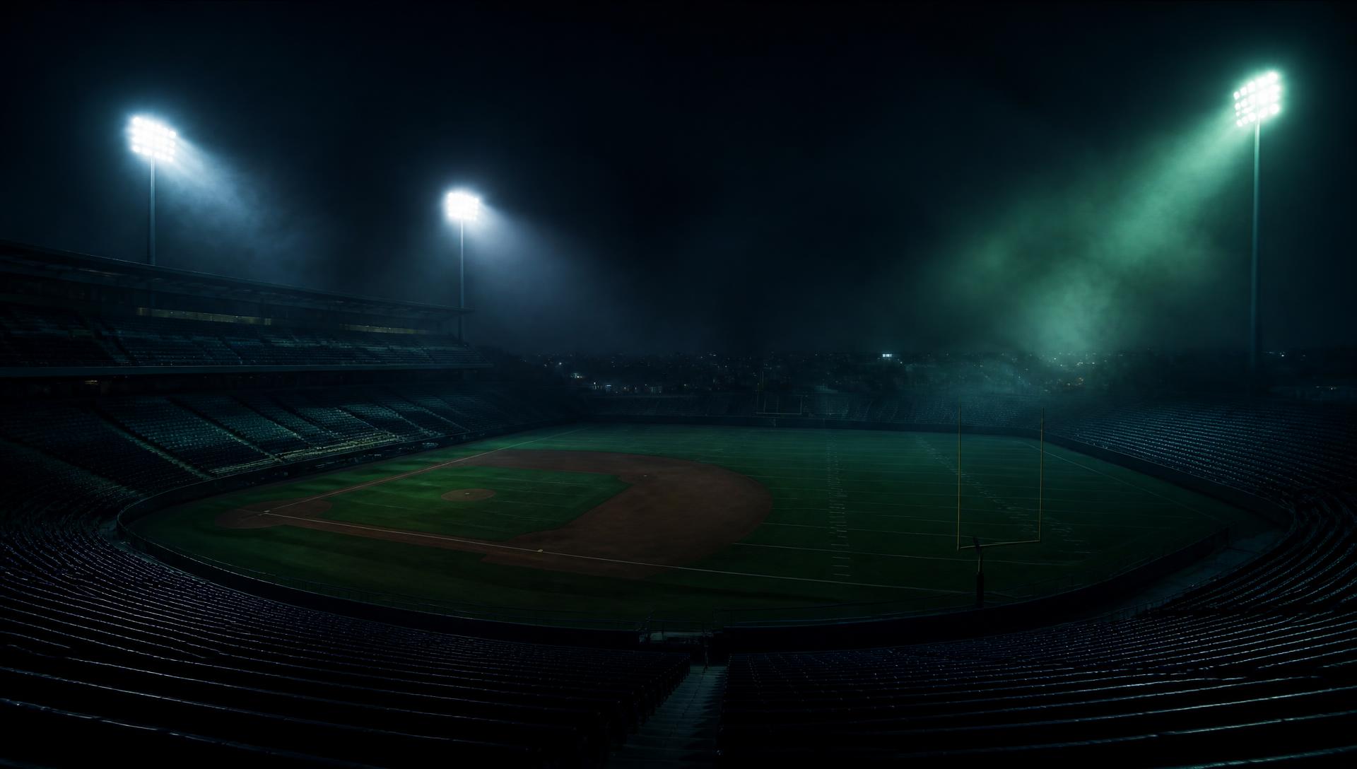 Floodlit stadium at night